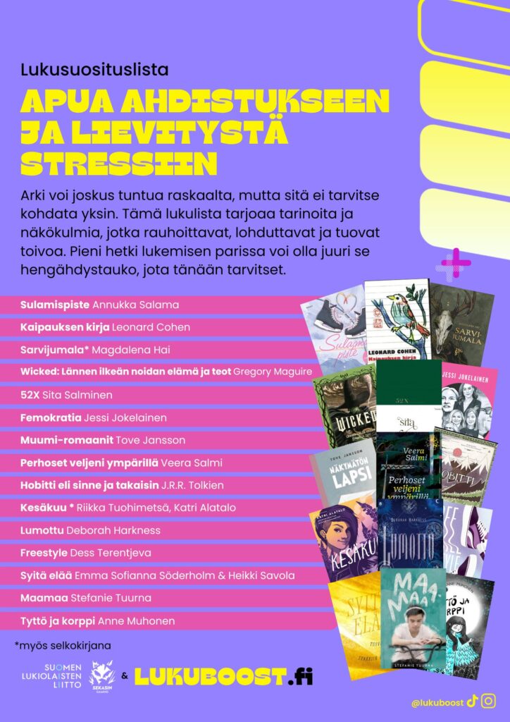 Apua ahdistukseen ja lievitystä stressiin lukusuosituslista